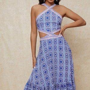 Blue Cut Out Maxi Dress - M